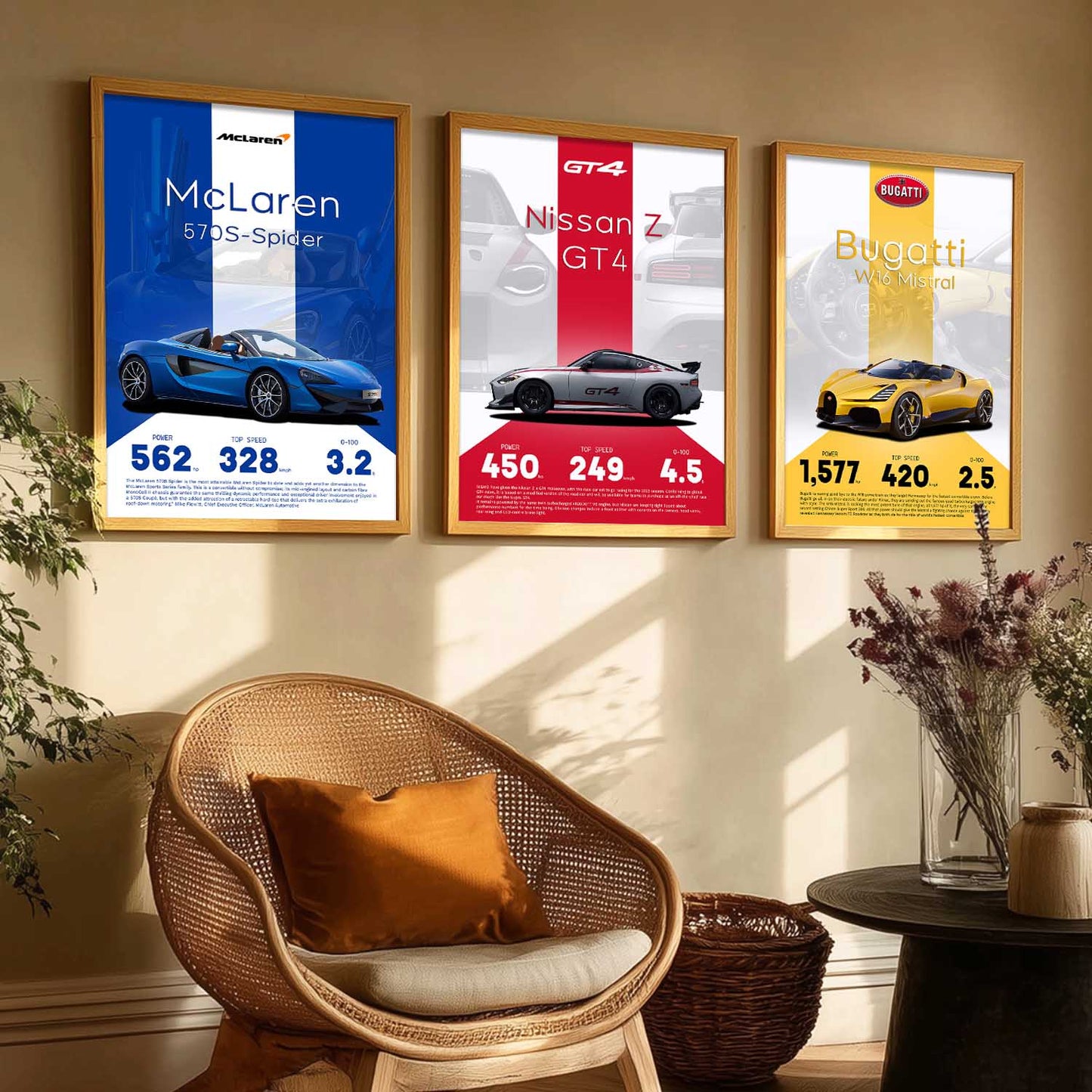 Big Nissan, McLaren, Bugatti Car Wall Art Paintings for Living Room Bedroom