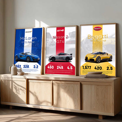 Big Nissan, McLaren, Bugatti Car Wall Art Paintings for Living Room Bedroom