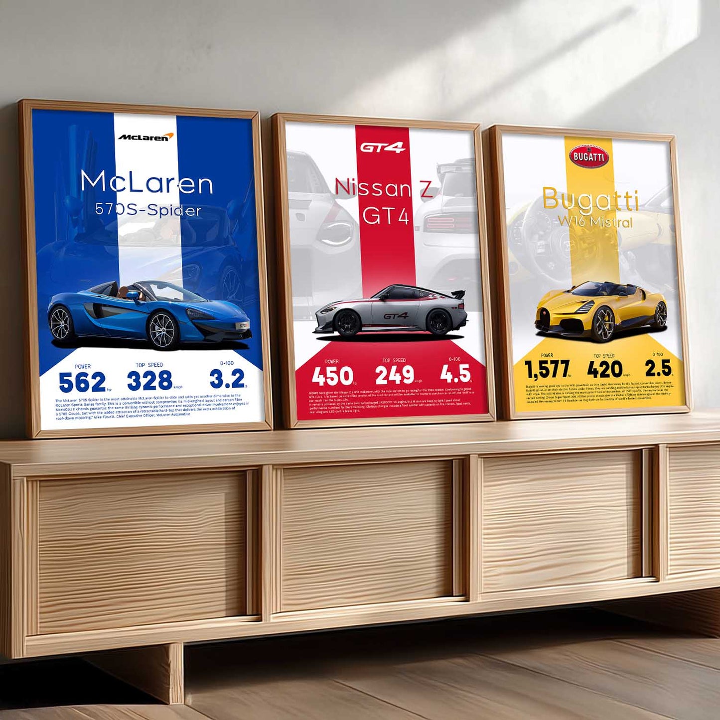 Big Nissan, McLaren, Bugatti Car Wall Art Paintings for Living Room Bedroom