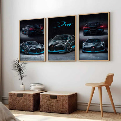 Big Bugatti Car Wall Art Paintings for Living Room Bedroom