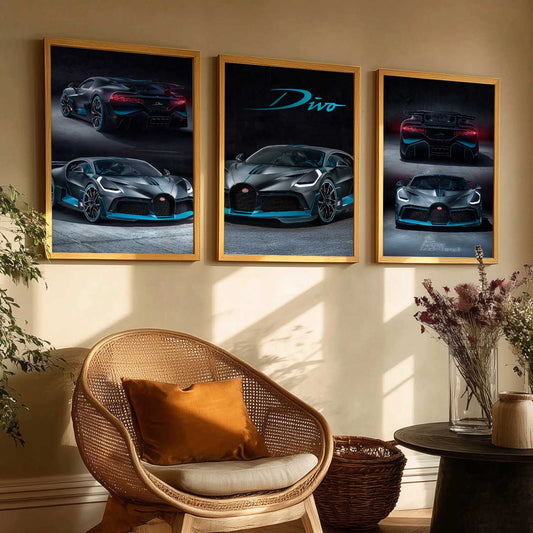 Big Bugatti Car Wall Art Paintings for Living Room Bedroom