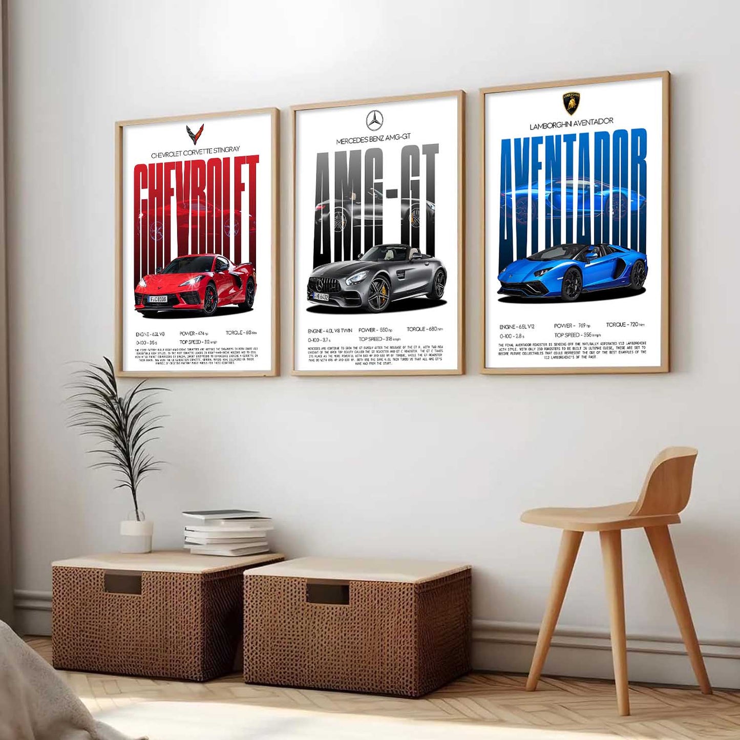 Big Mercedes AMG, Lamborghini Aventador, Chevrolet Car Wall Art Paintings for Living Room Bedroom