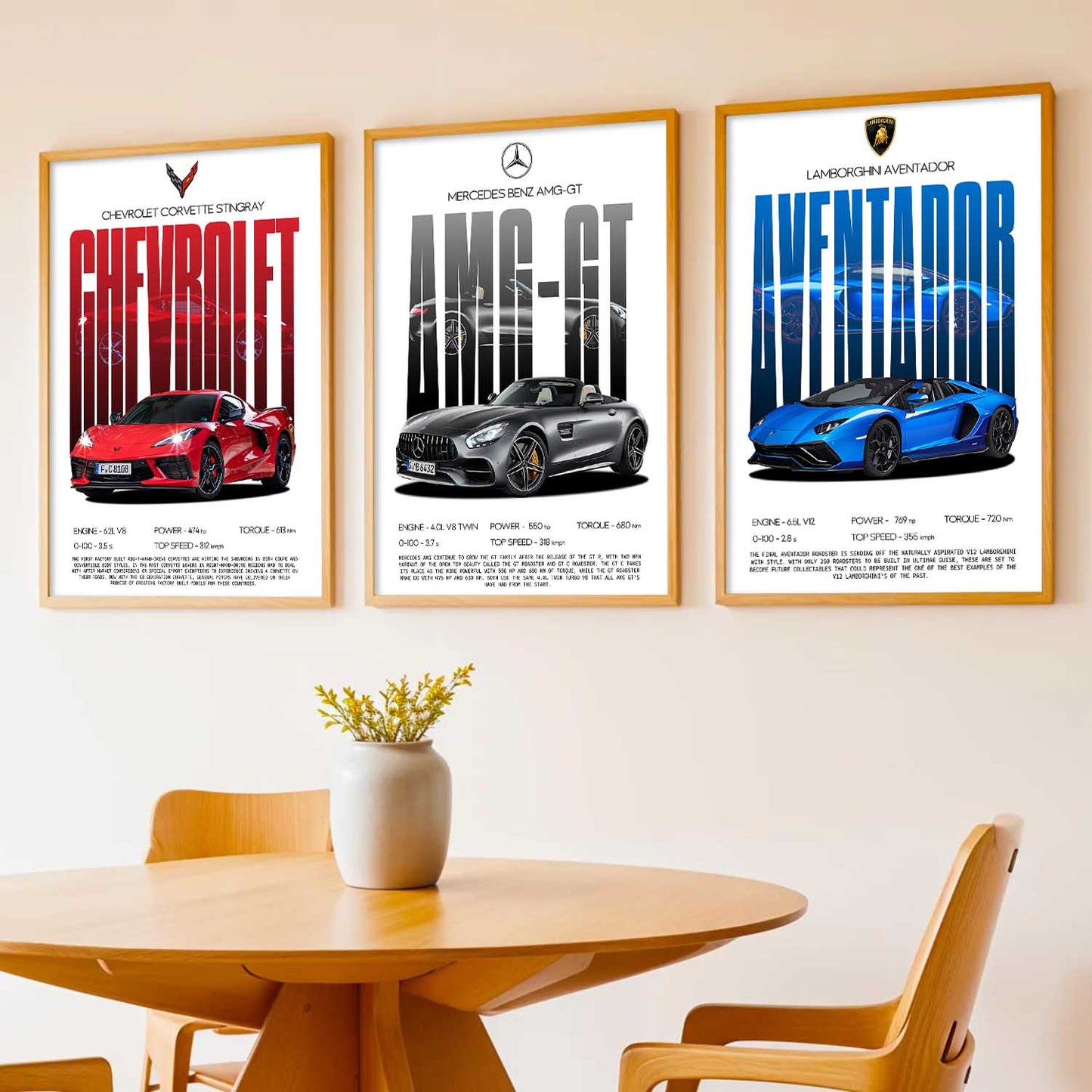 Big Mercedes AMG, Lamborghini Aventador, Chevrolet Car Wall Art Paintings for Living Room Bedroom
