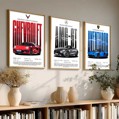 Big Mercedes AMG, Lamborghini Aventador, Chevrolet Car Wall Art Paintings for Living Room Bedroom