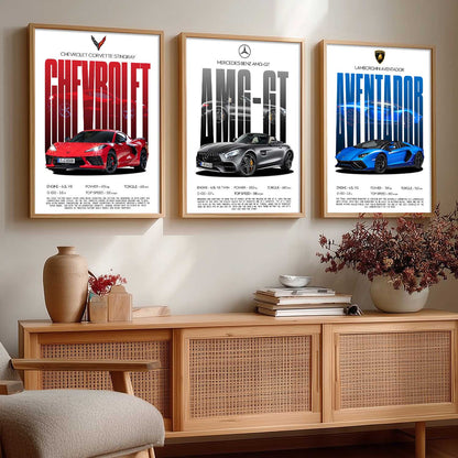Big Mercedes AMG, Lamborghini Aventador, Chevrolet Car Wall Art Paintings for Living Room Bedroom