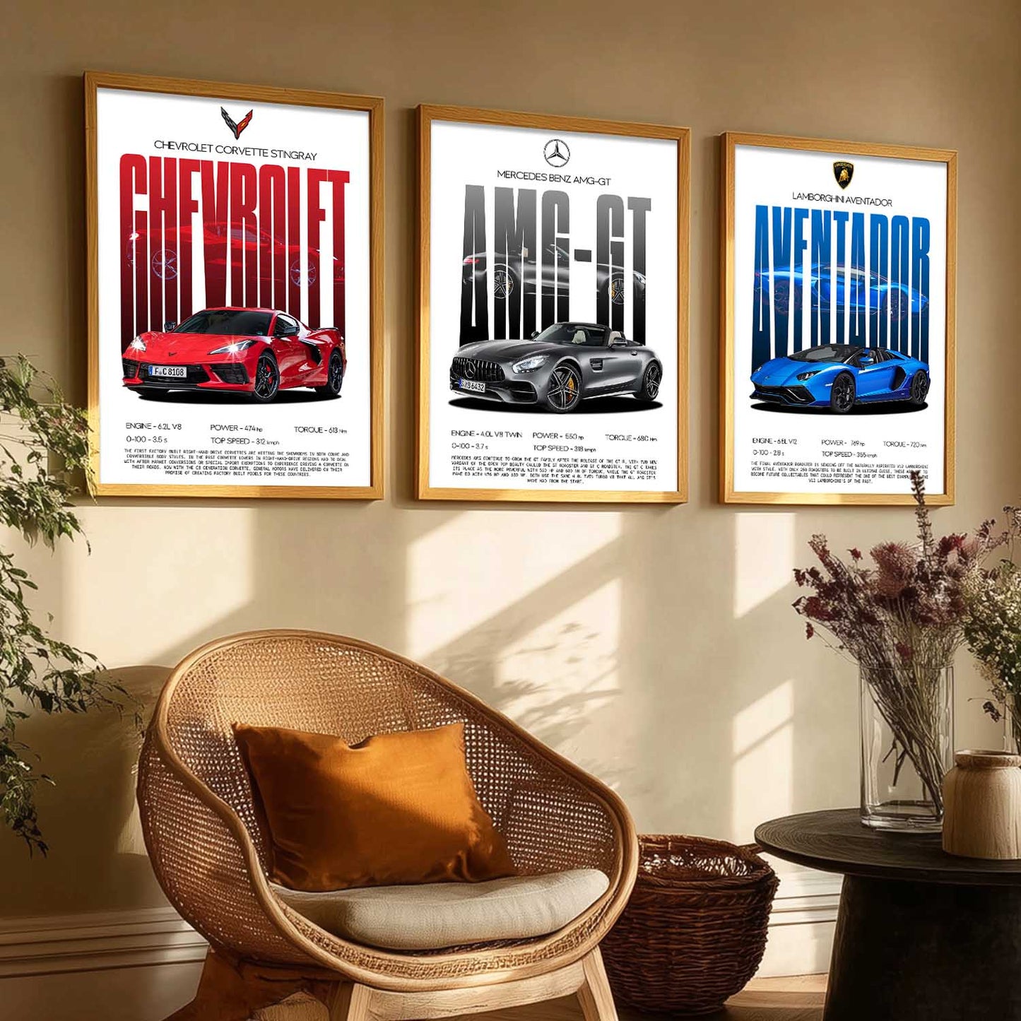 Big Mercedes AMG, Lamborghini Aventador, Chevrolet Car Wall Art Paintings for Living Room Bedroom
