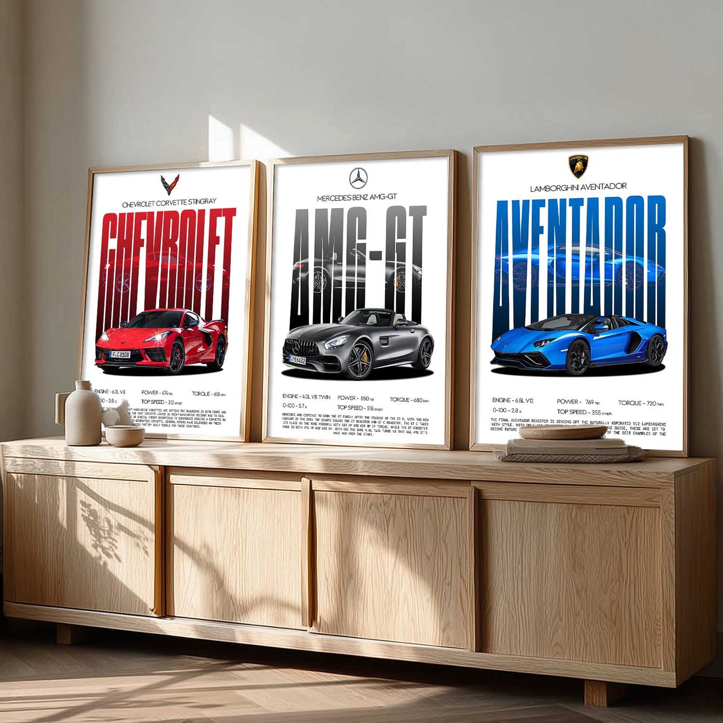 Big Mercedes AMG, Lamborghini Aventador, Chevrolet Car Wall Art Paintings for Living Room Bedroom