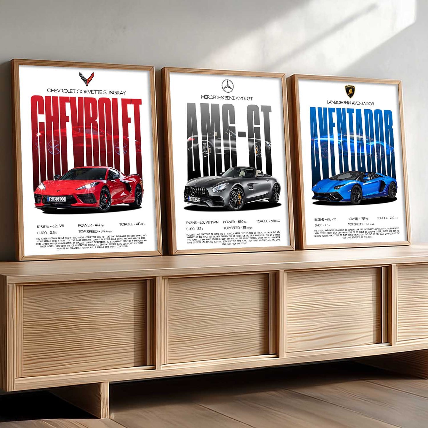 Big Mercedes AMG, Lamborghini Aventador, Chevrolet Car Wall Art Paintings for Living Room Bedroom