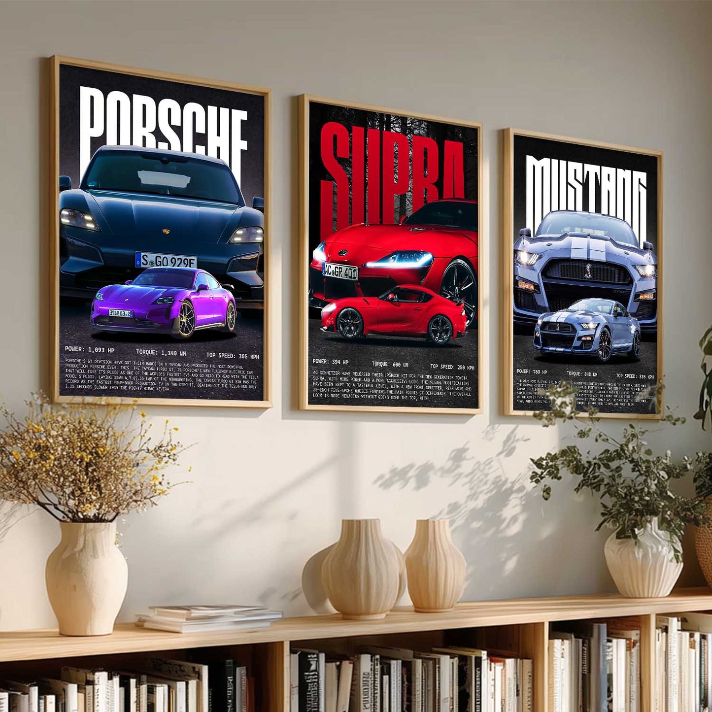 Big Porsche 911, Supra, Mustang Car Wall Art Paintings for Living Room Bedroom