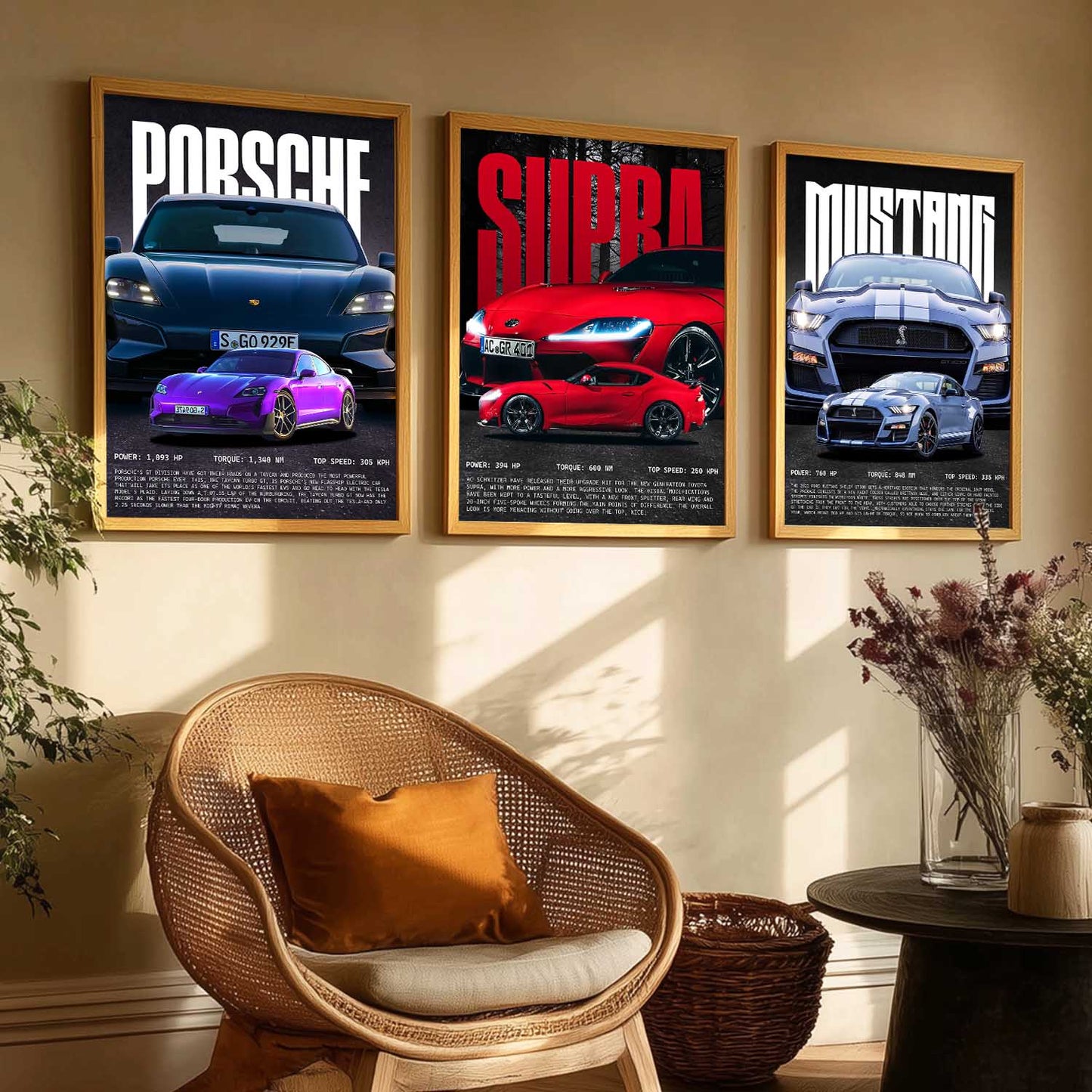 Big Porsche 911, Supra, Mustang Car Wall Art Paintings for Living Room Bedroom