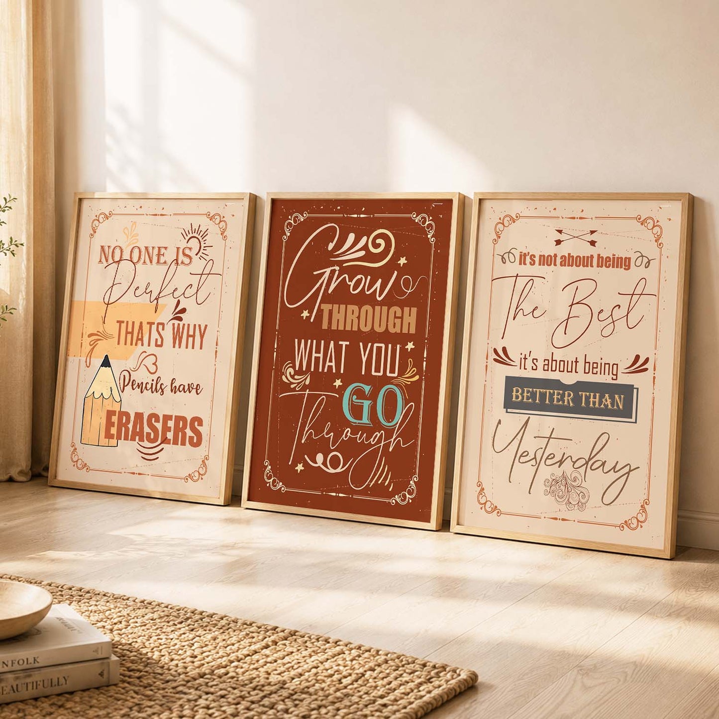 Dream Big Modern Quote Bold Typography Motivational Quotes Wall Art Set of 3 Framed Prints