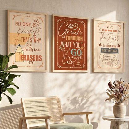Dream Big Modern Quote Bold Typography Motivational Quotes Wall Art Set of 3 Framed Prints