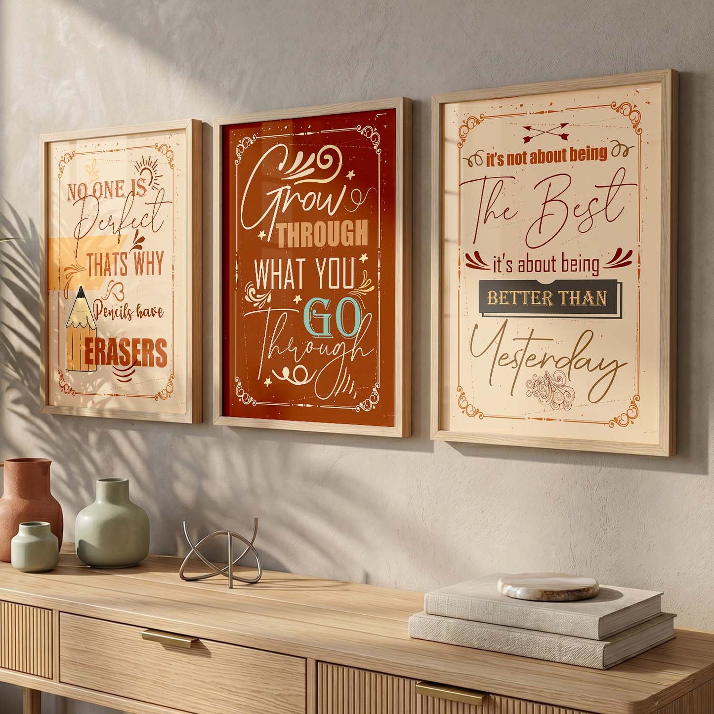 Dream Big Modern Quote Bold Typography Motivational Quotes Wall Art Set of 3 Framed Prints