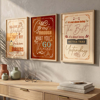 Dream Big Modern Quote Bold Typography Motivational Quotes Wall Art Set of 3 Framed Prints
