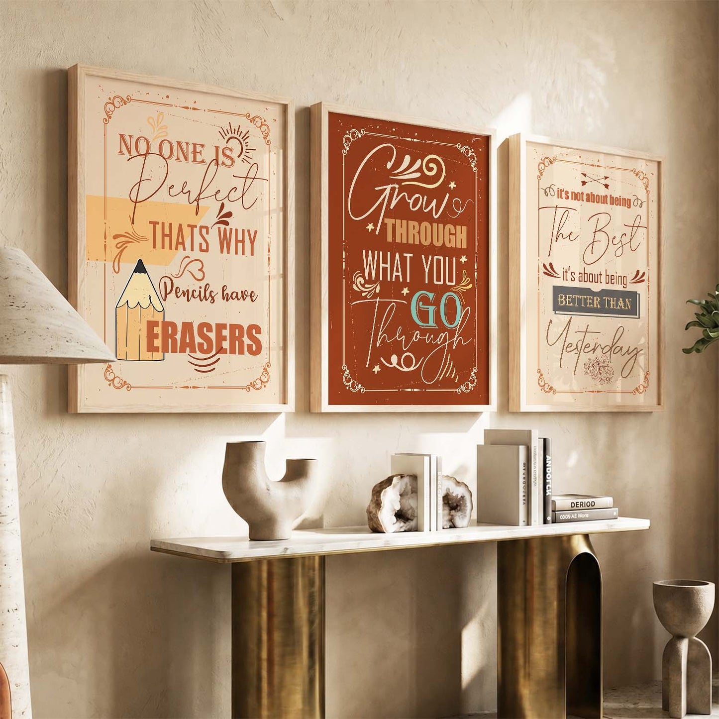 Dream Big Modern Quote Bold Typography Motivational Quotes Wall Art Set of 3 Framed Prints