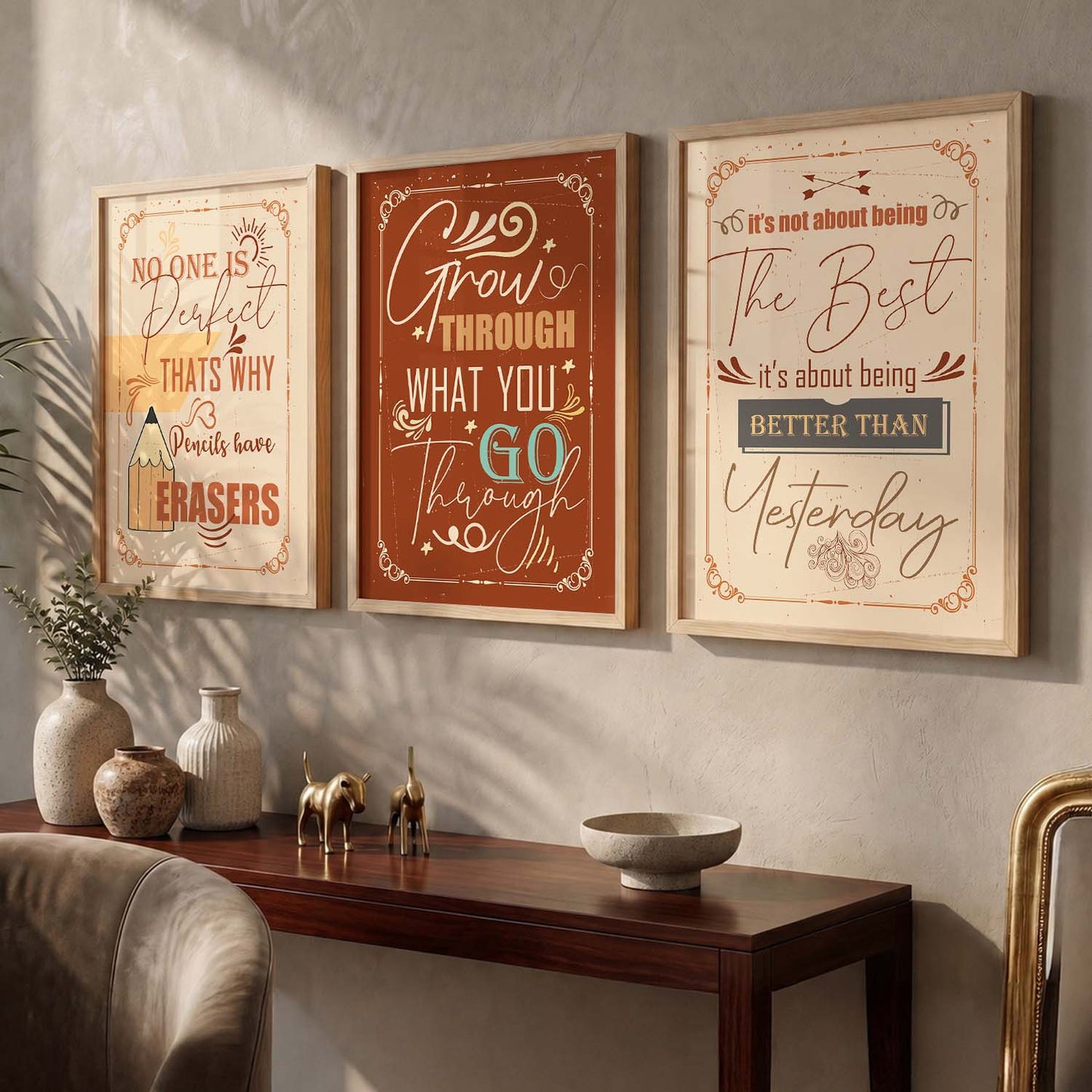Dream Big Modern Quote Bold Typography Motivational Quotes Wall Art Set of 3 Framed Prints