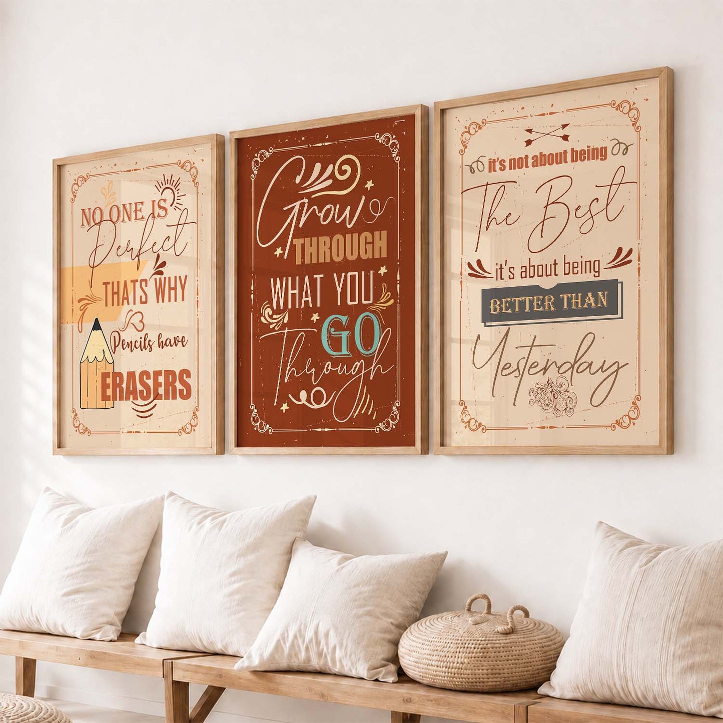 Dream Big Modern Quote Bold Typography Motivational Quotes Wall Art Set of 3 Framed Prints