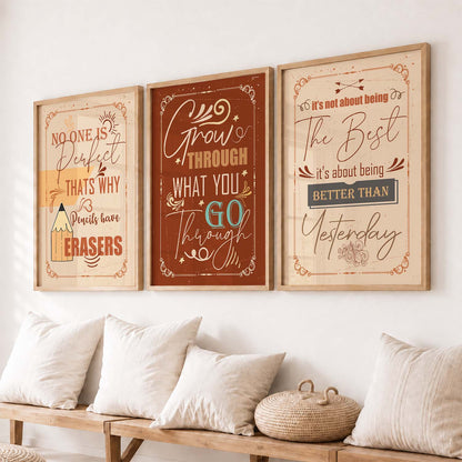 Dream Big Modern Quote Bold Typography Motivational Quotes Wall Art Set of 3 Framed Prints