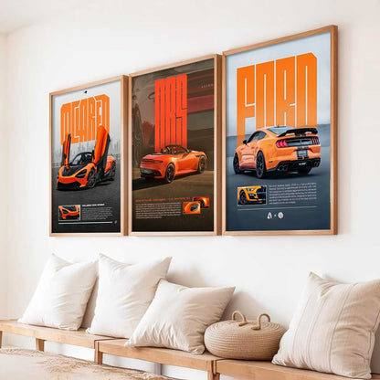 Big McLaren 720S Spider, Aston Martin, Ford Mustang Car Wall Art Paintings for Living Room Bedroom