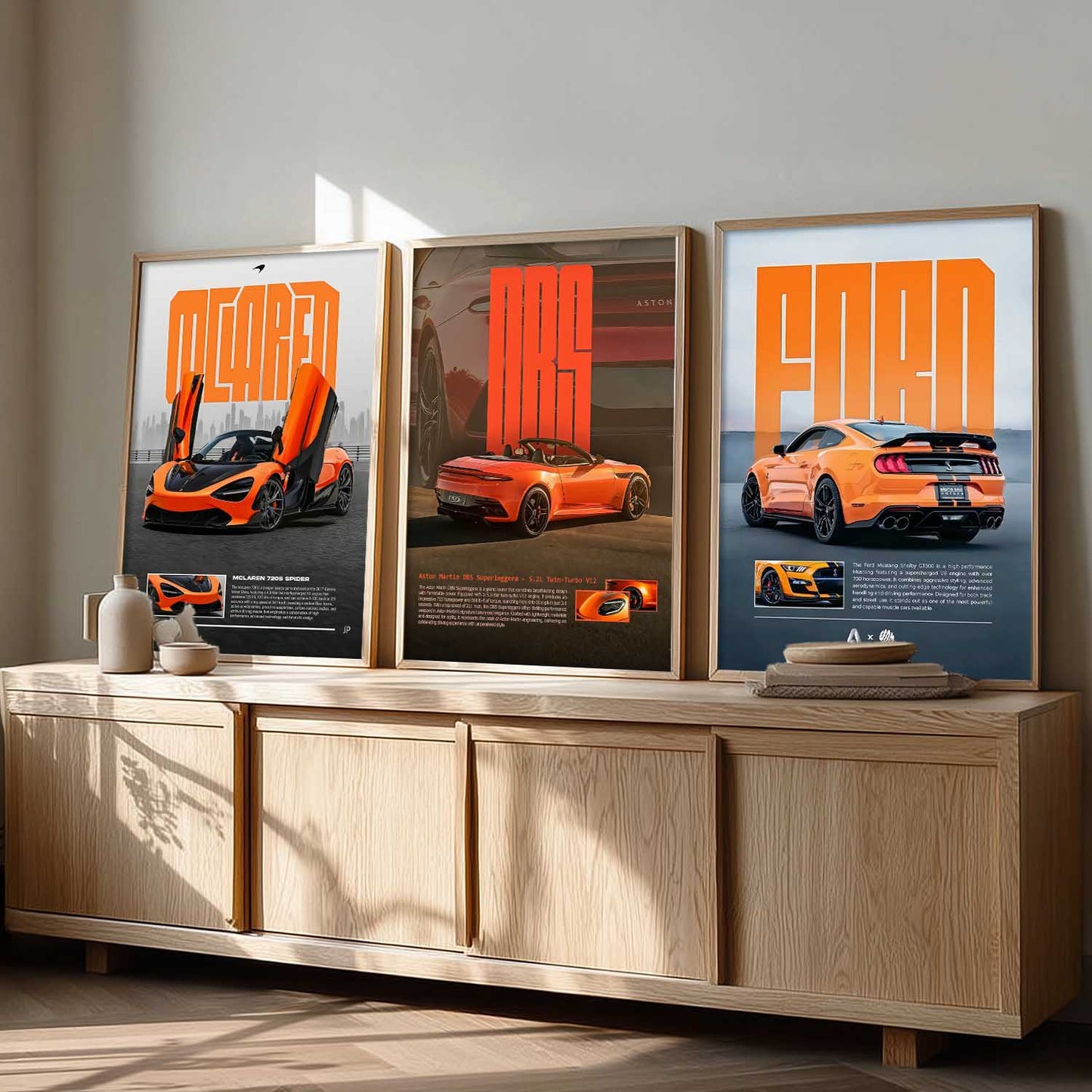 Big McLaren 720S Spider, Aston Martin, Ford Mustang Car Wall Art Paintings for Living Room Bedroom