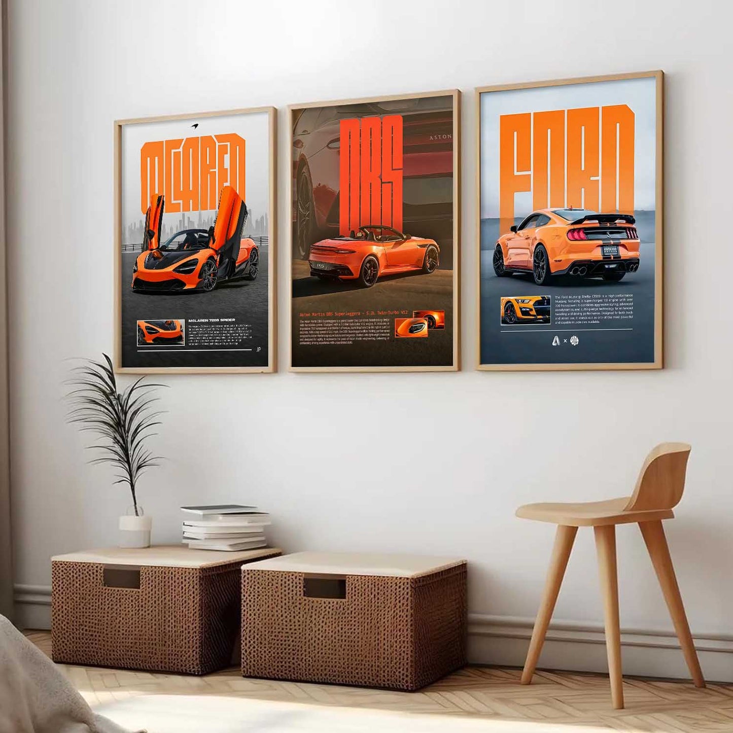 Big McLaren 720S Spider, Aston Martin, Ford Mustang Car Wall Art Paintings for Living Room Bedroom