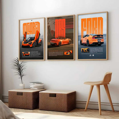 Big McLaren 720S Spider, Aston Martin, Ford Mustang Car Wall Art Paintings for Living Room Bedroom