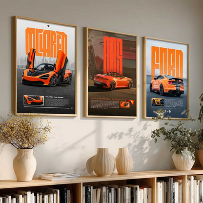 Big McLaren 720S Spider, Aston Martin, Ford Mustang Car Wall Art Paintings for Living Room Bedroom