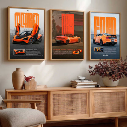 Big McLaren 720S Spider, Aston Martin, Ford Mustang Car Wall Art Paintings for Living Room Bedroom