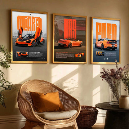 Big McLaren 720S Spider, Aston Martin, Ford Mustang Car Wall Art Paintings for Living Room Bedroom
