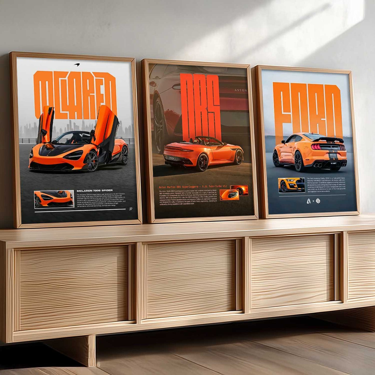 Big McLaren 720S Spider, Aston Martin, Ford Mustang Car Wall Art Paintings for Living Room Bedroom