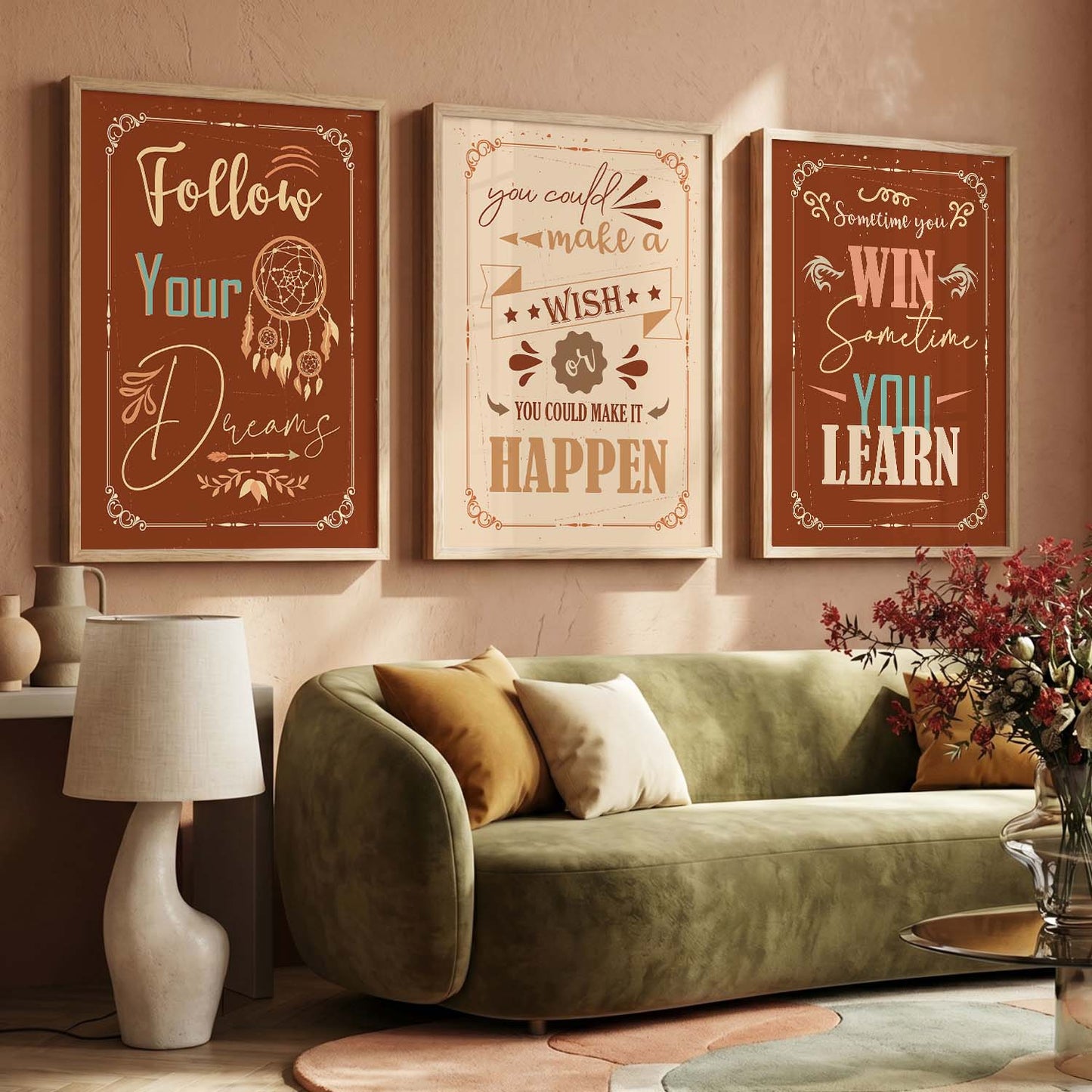 Bold Typography Motivational Quotes - Vintage Design Wall Art Set of 3 Framed Prints