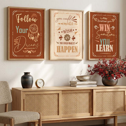 Bold Typography Motivational Quotes - Vintage Design Wall Art Set of 3 Framed Prints