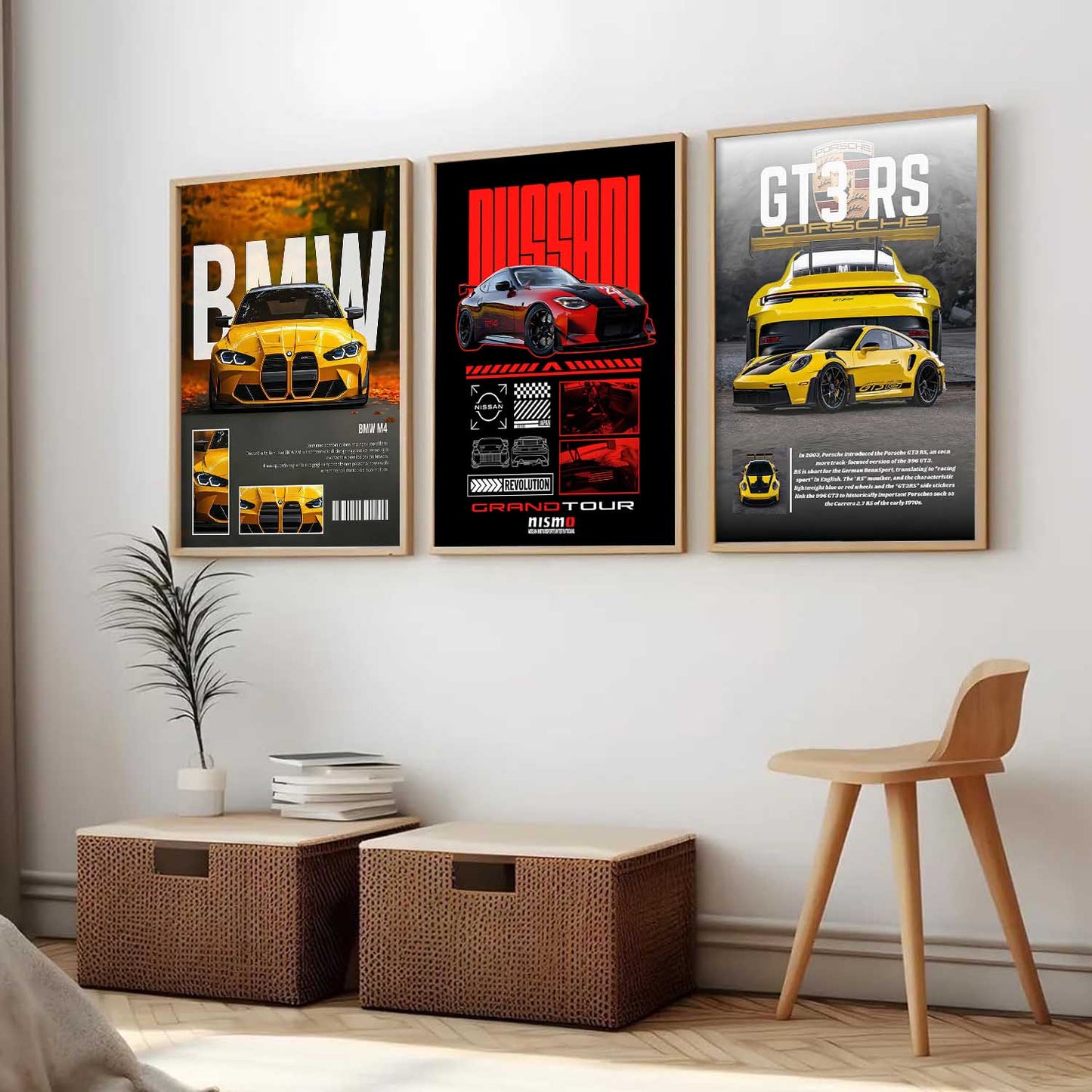 Big BMW M4, Nissan GTR, Porsche GT3 RS Car Wall Art Paintings for Living Room Bedroom