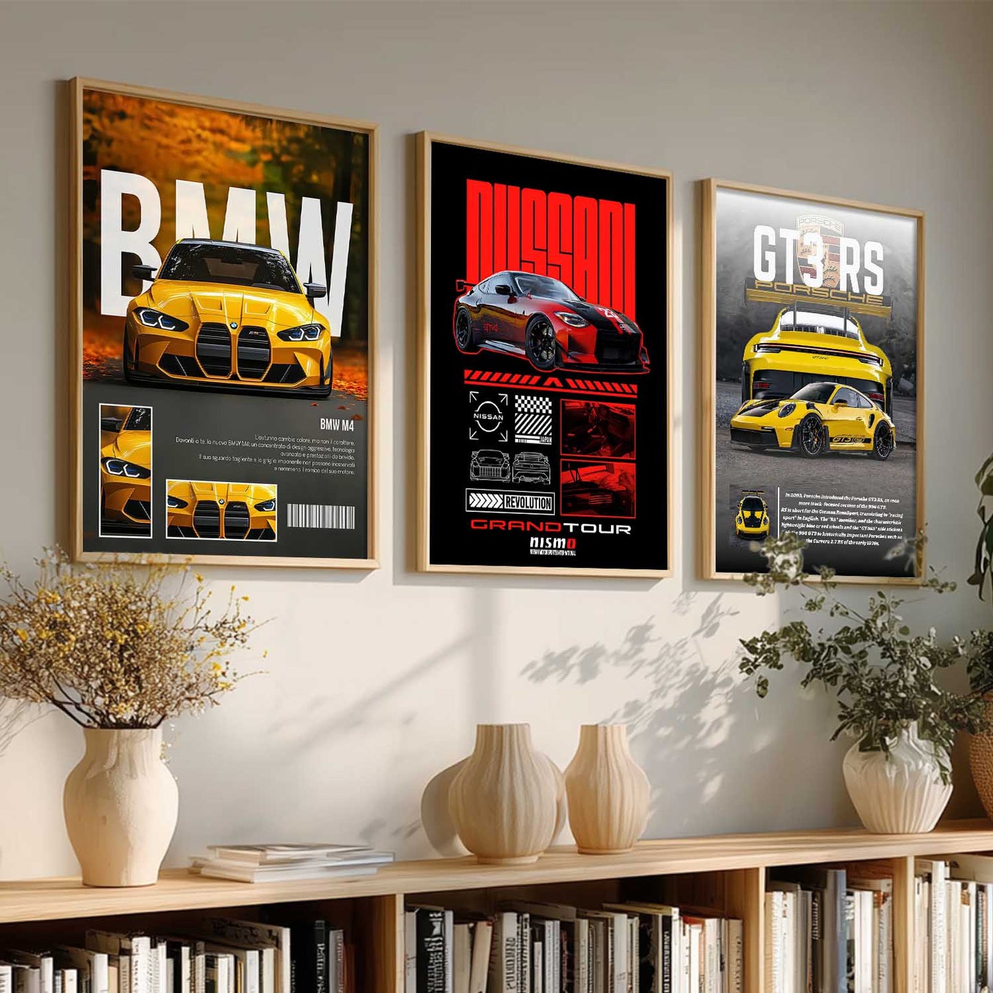 Big BMW M4, Nissan GTR, Porsche GT3 RS Car Wall Art Paintings for Living Room Bedroom