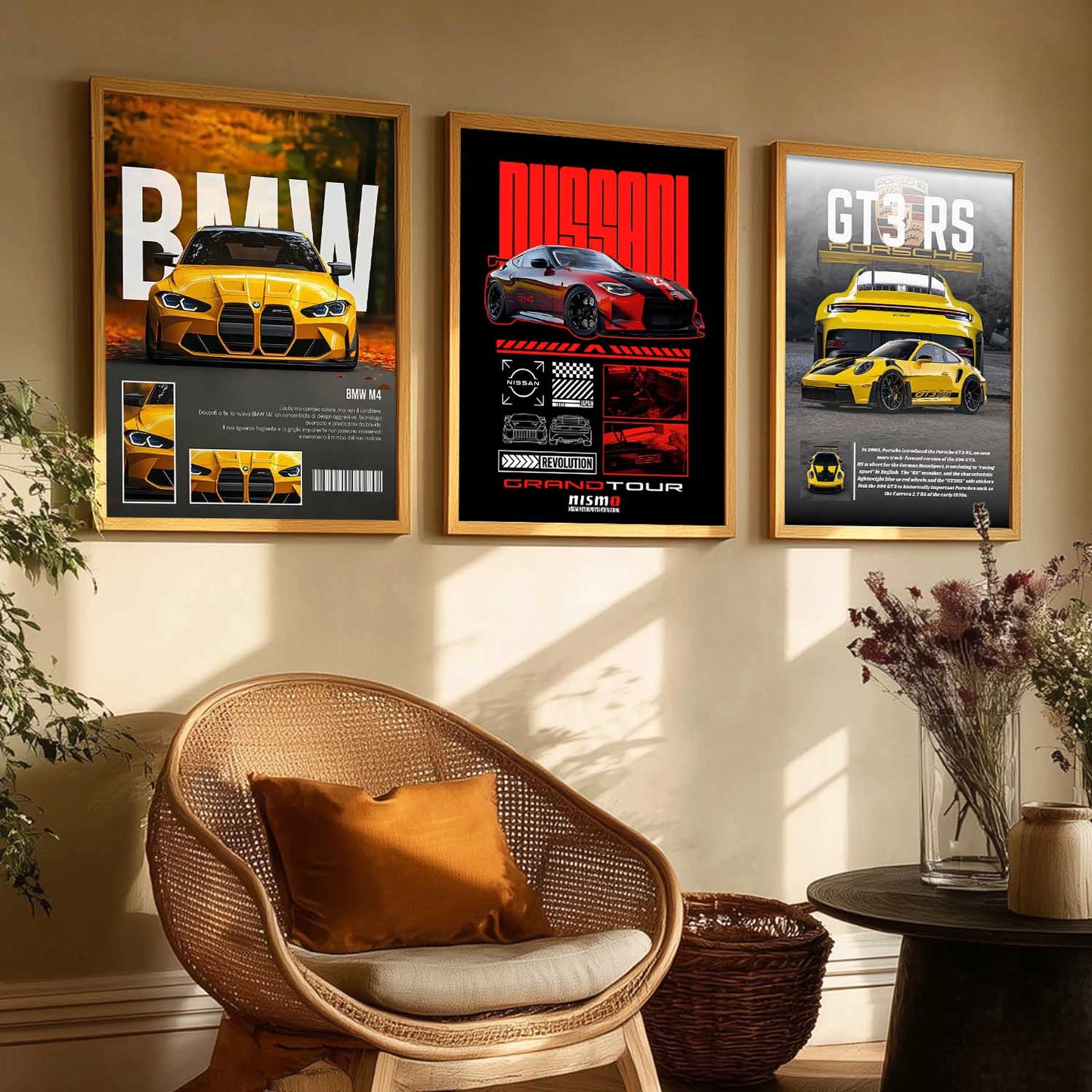 Big BMW M4, Nissan GTR, Porsche GT3 RS Car Wall Art Paintings for Living Room Bedroom