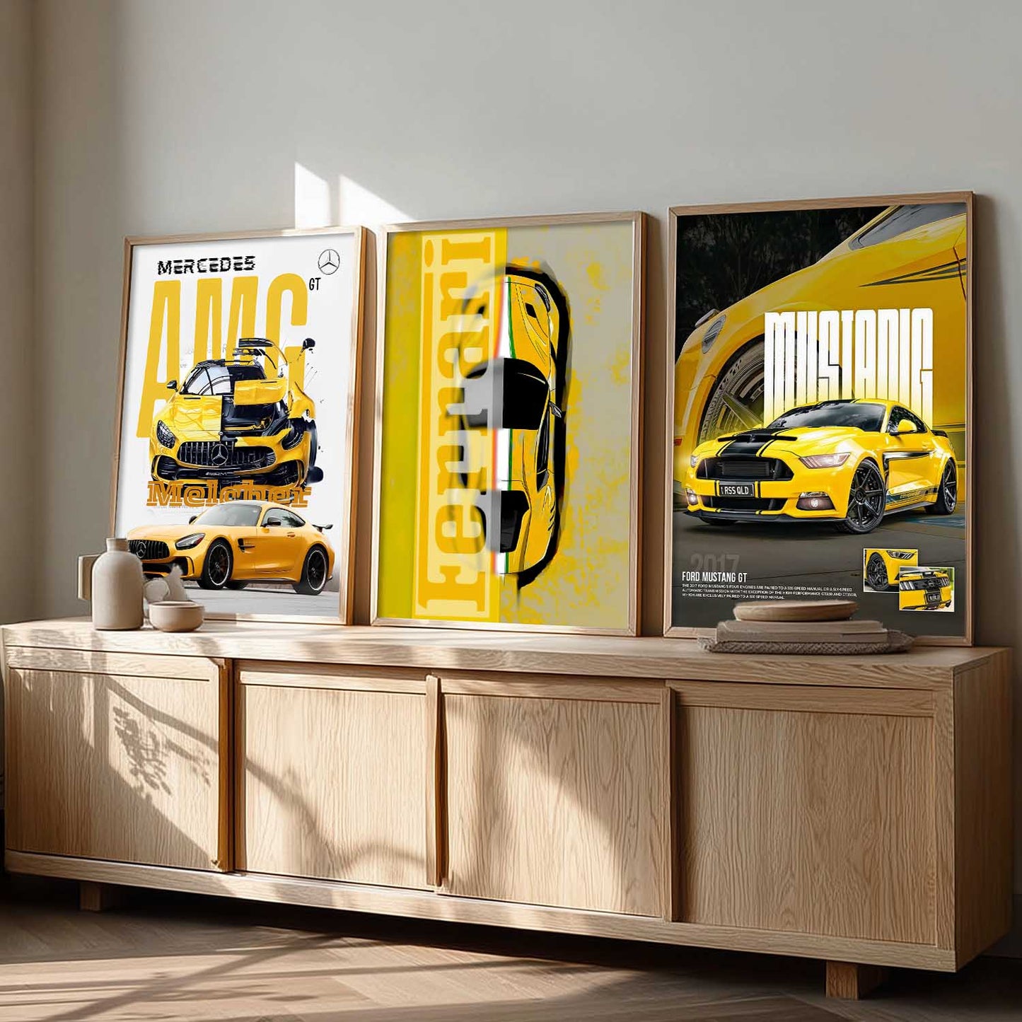 Big Mercedes AMG GT, Mustang, Ferrari Cars Wall Art Paintings for Living Room Bedroom