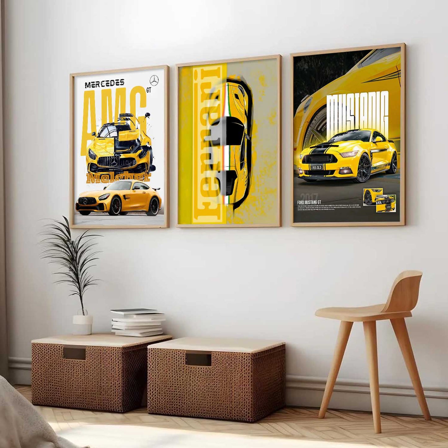 Big Mercedes AMG GT, Mustang, Ferrari Cars Wall Art Paintings for Living Room Bedroom