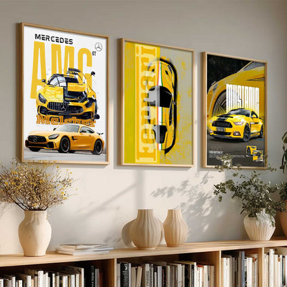 Big Mercedes AMG GT, Mustang, Ferrari Cars Wall Art Paintings for Living Room Bedroom