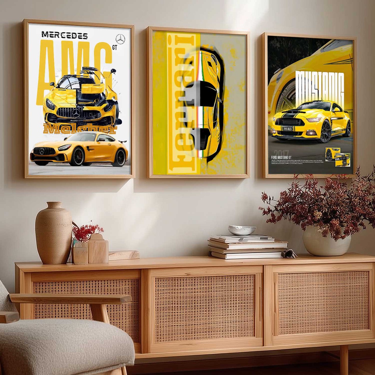 Big Mercedes AMG GT, Mustang, Ferrari Cars Wall Art Paintings for Living Room Bedroom