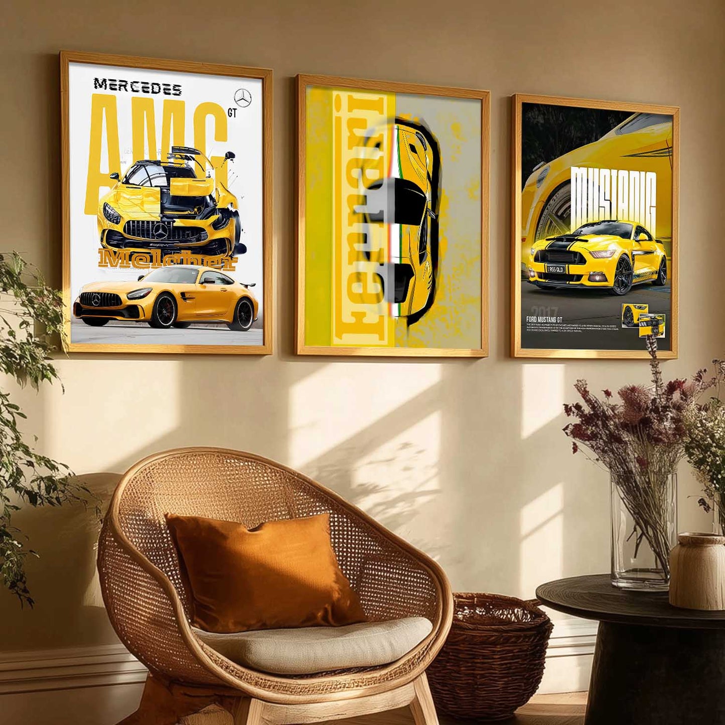 Big Mercedes AMG GT, Mustang, Ferrari Cars Wall Art Paintings for Living Room Bedroom