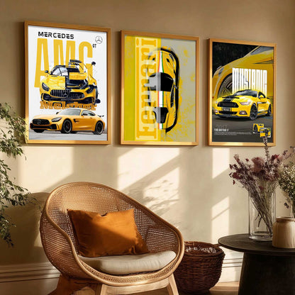 Big Mercedes AMG GT, Mustang, Ferrari Cars Wall Art Paintings for Living Room Bedroom