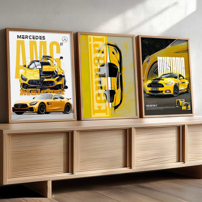 Big Mercedes AMG GT, Mustang, Ferrari Cars Wall Art Paintings for Living Room Bedroom