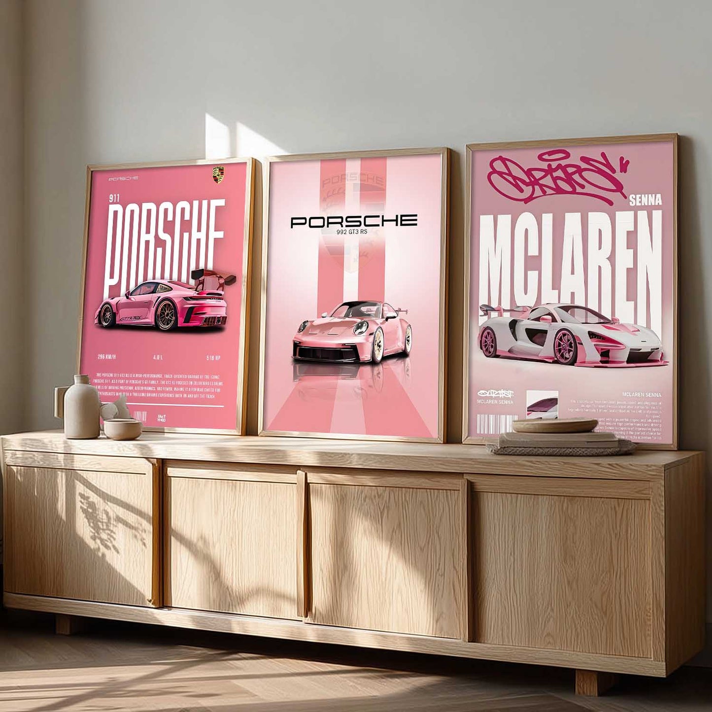 Big Porsche 911 GT3, Porsche 992 GT3, McLaren Senna Cars Wall Art Paintings for Living Room Bedroom