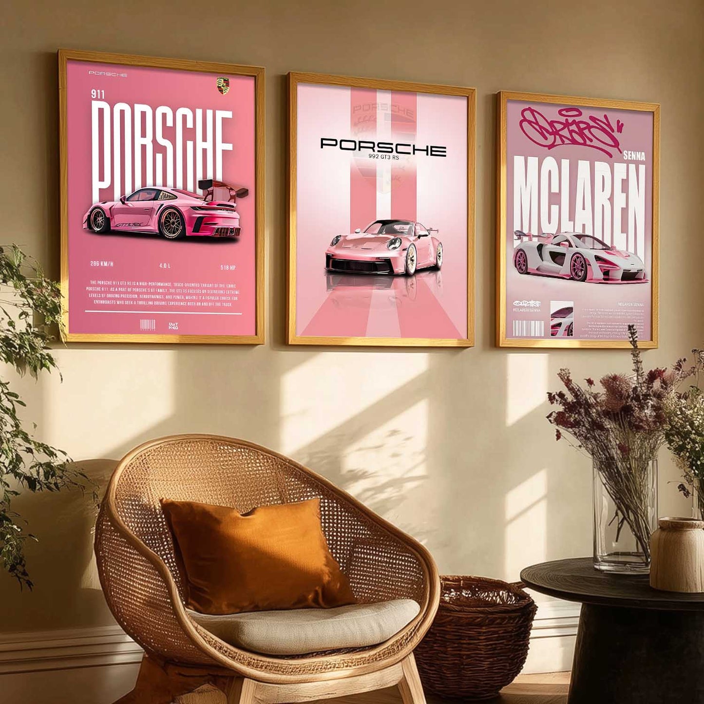 Big Porsche 911 GT3, Porsche 992 GT3, McLaren Senna Cars Wall Art Paintings for Living Room Bedroom