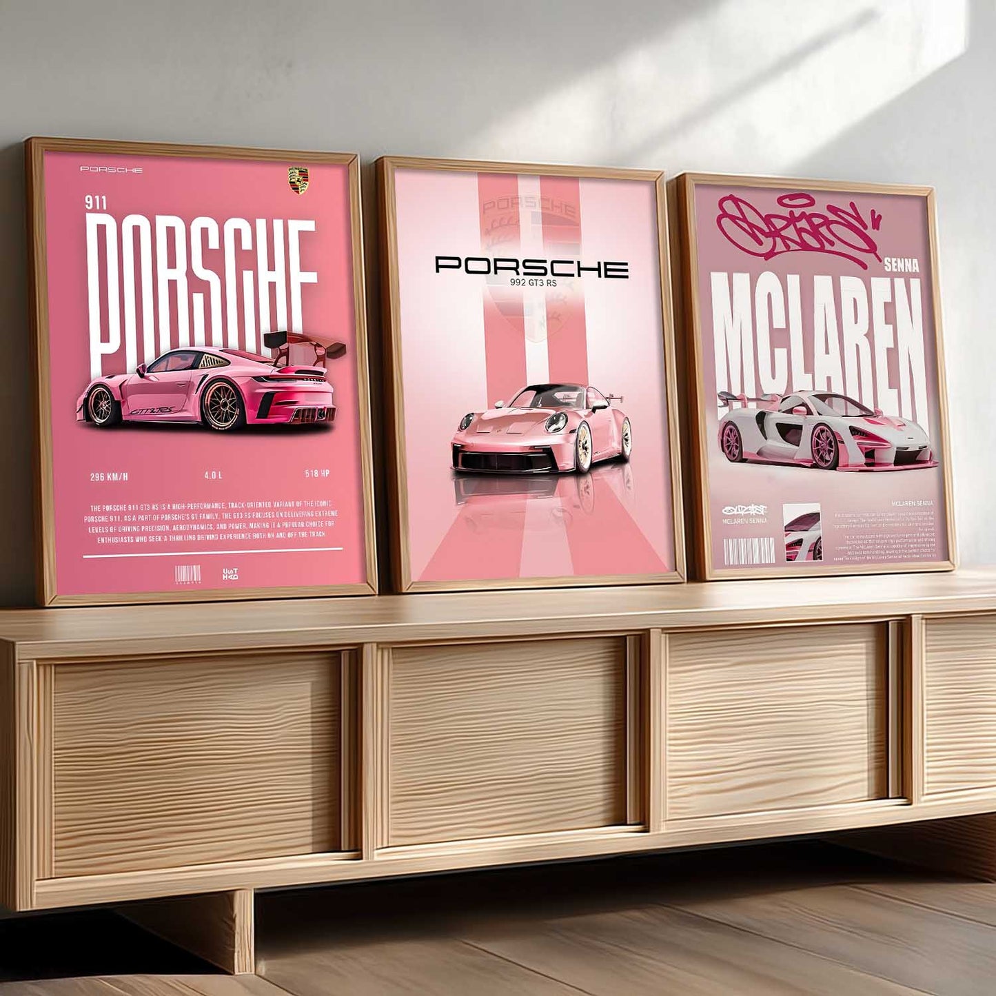 Big Porsche 911 GT3, Porsche 992 GT3, McLaren Senna Cars Wall Art Paintings for Living Room Bedroom