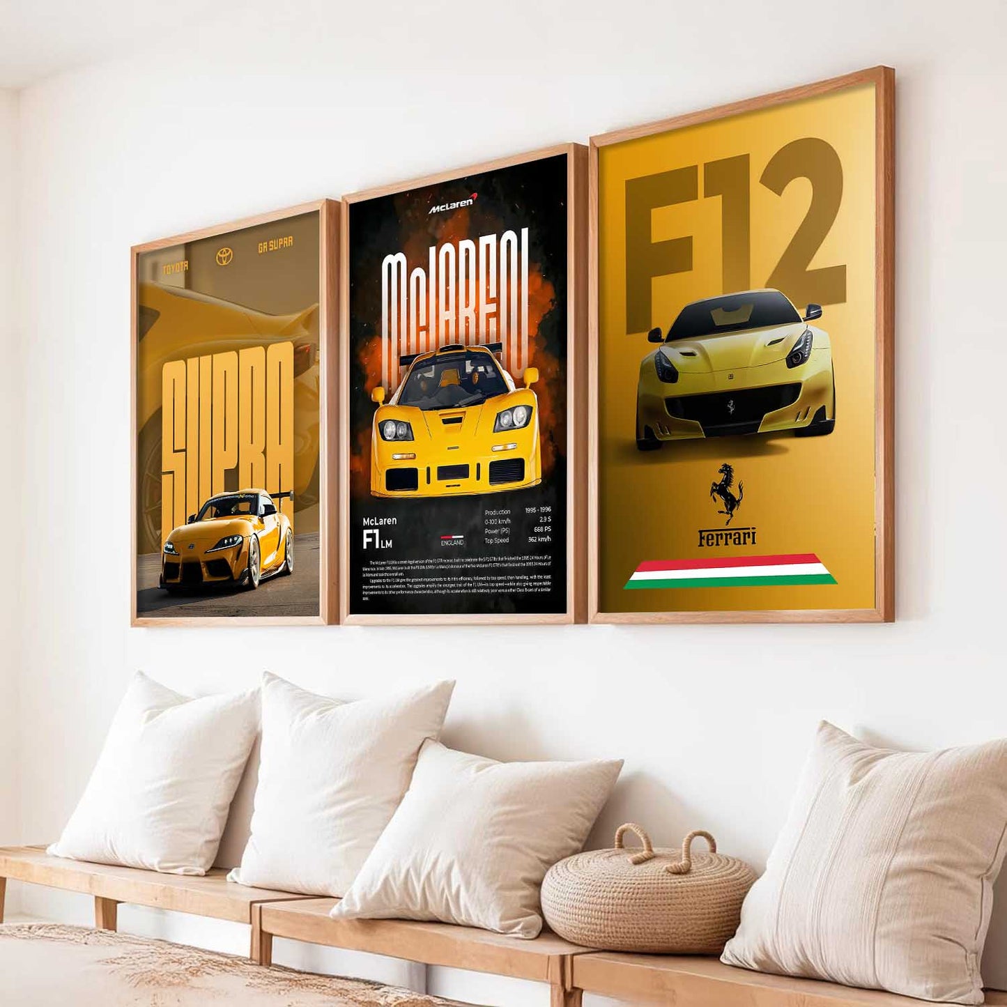 Big Ferrari F12, Supra, McLaren F1 LM Cars  Wall Art Paintings for Living Room Bedroom