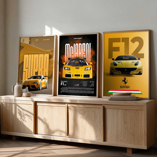 Big Ferrari F12, Supra, McLaren F1 LM Cars  Wall Art Paintings for Living Room Bedroom