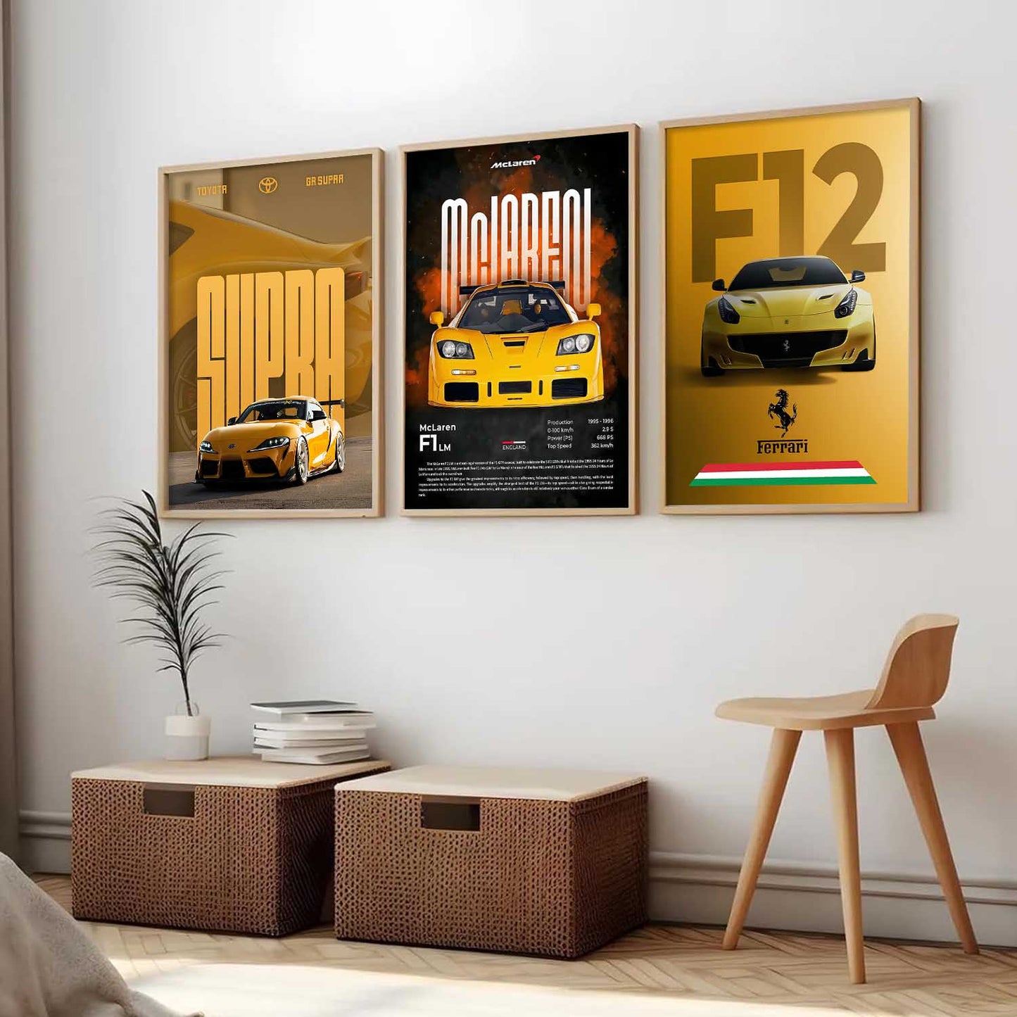 Big Ferrari F12, Supra, McLaren F1 LM Cars  Wall Art Paintings for Living Room Bedroom