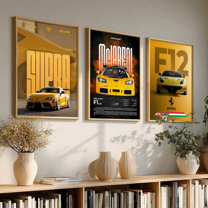 Big Ferrari F12, Supra, McLaren F1 LM Cars  Wall Art Paintings for Living Room Bedroom