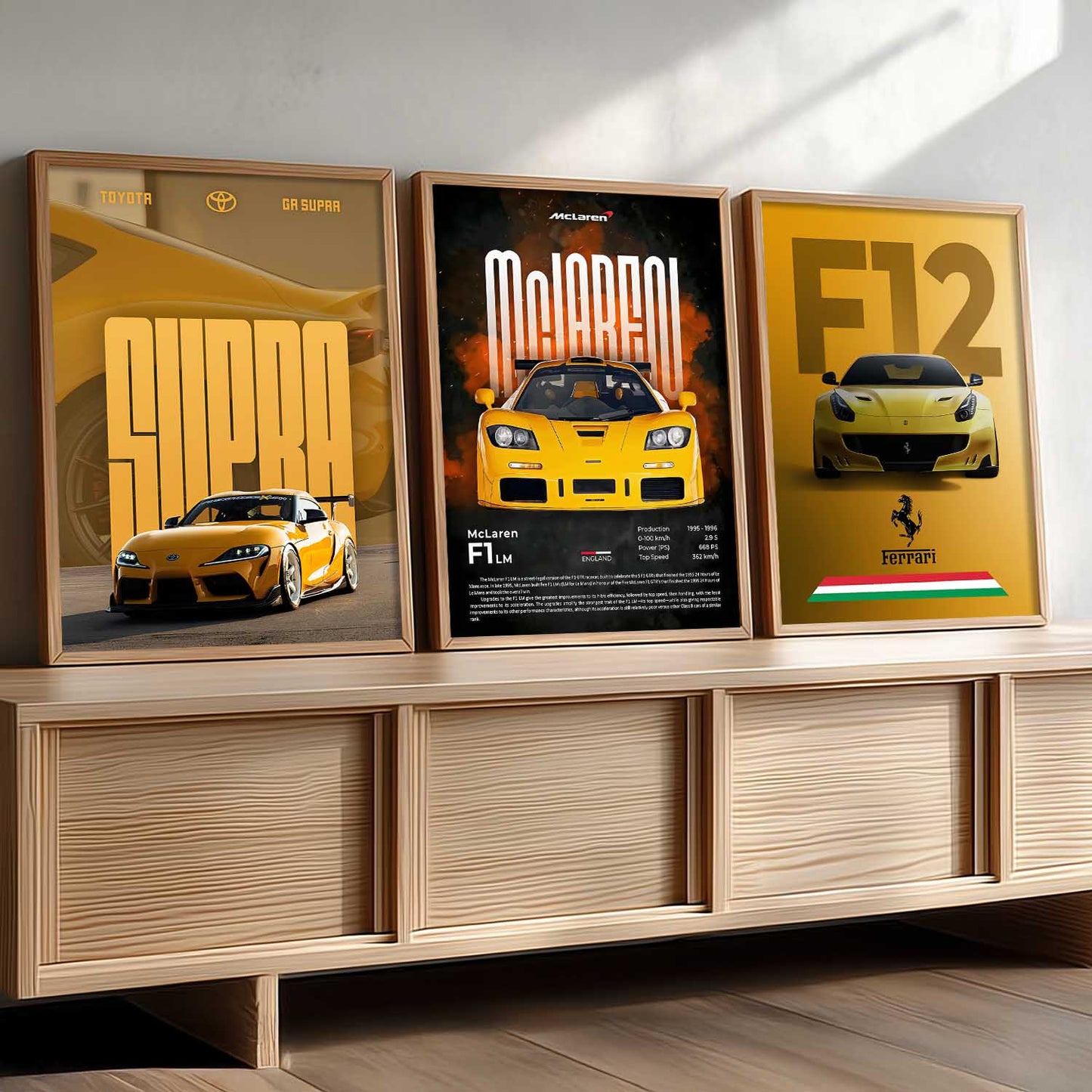 Big Ferrari F12, Supra, McLaren F1 LM Cars  Wall Art Paintings for Living Room Bedroom